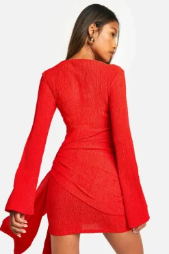 Wrap Dresses*boohoo Texture Wrap Tie Front Mini Dress red