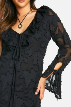Skater Dresses*boohoo Textured Flare Sleeve Skater black