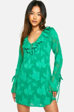 Skater Dresses*boohoo Textured Flare Sleeve Skater green