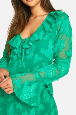 Skater Dresses*boohoo Textured Flare Sleeve Skater green