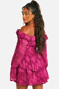 Skater Dresses*boohoo Textured Ruffle Front Skater Dress plum