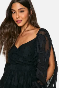 Skater Dresses*boohoo Textured Balloon Sleeve Tie Back Skater black