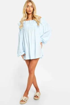 Smock Dresses*boohoo Textured Bandeau Mini Dress blue