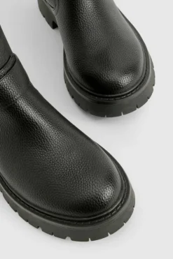 Over The Knee Boots|Chunky Boots*boohoo Textured Buckle Detail Chunky Knee High Boot black