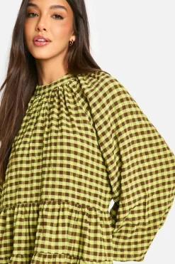 Smock Dresses*boohoo Textured Check Smock Dress green