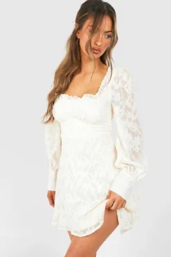 Skater Dresses|Mini Dresses*boohoo Textured Corset Milkmaid Mini Dress cream