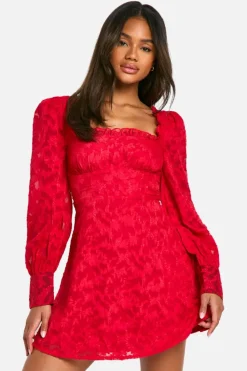 Skater Dresses|Mini Dresses*boohoo Textu Corset Milkmaid Mini Dress red
