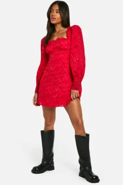Skater Dresses|Mini Dresses*boohoo Textu Corset Milkmaid Mini Dress red