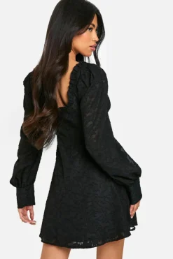 Skater Dresses|Mini Dresses*boohoo Textured Corset Milkmaid Mini Dress black