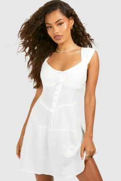 Smock Dresses*boohoo Textured Cotton Milkmaid Dress white