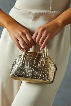Handbags*MissPap Textured Croc Print Cross Body Grab Bag gold