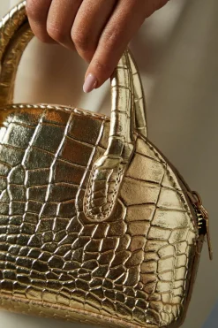 Handbags*MissPap Textured Croc Print Cross Body Grab Bag gold