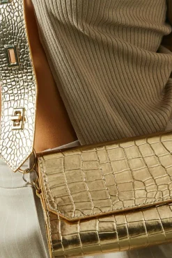 Shoulder Bags|Handbags*MissPap Textured Croc Print Shoulder Bag gold