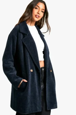 Up To 80% Off Winter Warmers|Coats & Jackets*boohoo Textured Double Breasted Coat navy