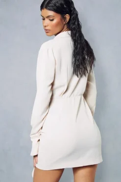 Shirt Dresses*MissPap Textured Drape Detail Split Sleeve Mini Shirt Dress stone