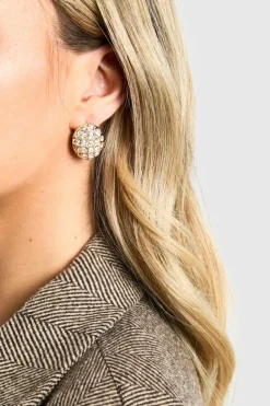 Earrings*boohoo Textured Embellished Oval Stud Earrings gold