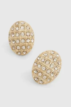 Earrings*boohoo Textured Embellished Oval Stud Earrings gold