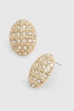 Earrings*boohoo Textured Embellished Oval Stud Earrings gold