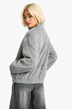 Up To 80% Off Winter Warmers|Bomber Jackets*boohoo Textured Faux Fur Jacket grey