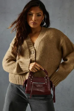 Cross-Body Bags|Handbags*MissPap Textured Faux Leather Mini Cross Body Bag burgundy