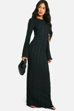 Maxi Dresses|Long Sleeve Dresses*boohoo Textured Flare Sleeve Maxi Dress black