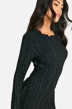 Maxi Dresses|Long Sleeve Dresses*boohoo Textured Flare Sleeve Maxi Dress black