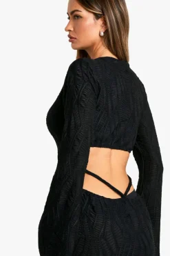 Maxi Dresses|Long Sleeve Dresses*boohoo Textured Flare Sleeve Maxi Dress black