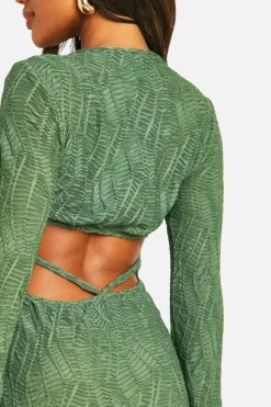 Mini Dresses|Long Sleeve Dresses*boohoo Textured Flare Sleeve Mini Dress green