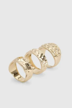 Rings*boohoo Textured Ring 3 Pack gold