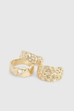 Rings*boohoo Textured Ring 3 Pack gold