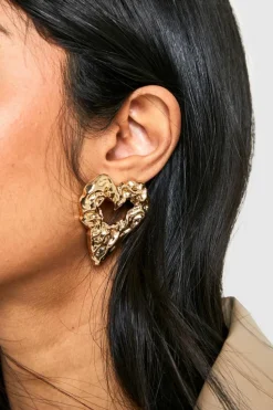 Earrings*boohoo Textured Heart Cut Out Earrings gold