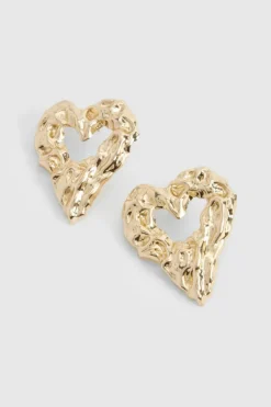 Earrings*boohoo Textured Heart Cut Out Earrings gold