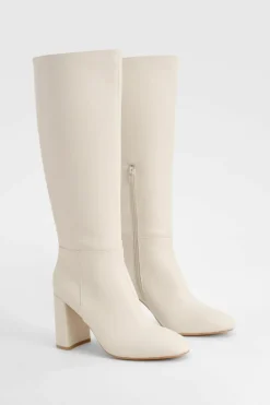 Over The Knee Boots|Knee High Boots*boohoo Textured Heeled Knee High Boot stone
