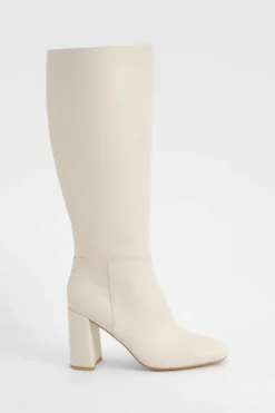 Over The Knee Boots|Knee High Boots*boohoo Textured Heeled Knee High Boot stone