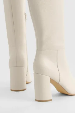 Over The Knee Boots|Knee High Boots*boohoo Textured Heeled Knee High Boot stone