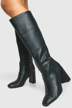 Over The Knee Boots|Knee High Boots*boohoo Textured Heeled Knee High Boot black