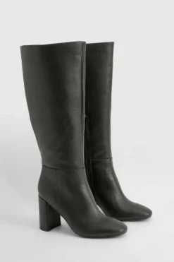 Over The Knee Boots|Knee High Boots*boohoo Textured Heeled Knee High Boot black