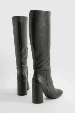 Over The Knee Boots|Knee High Boots*boohoo Textured Heeled Knee High Boot black