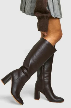 Over The Knee Boots|Knee High Boots*boohoo Textured Heeled Knee High Boot chocolate