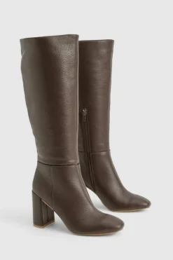 Over The Knee Boots|Knee High Boots*boohoo Textured Heeled Knee High Boot chocolate