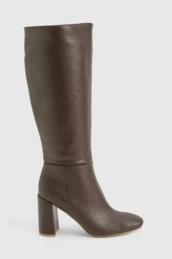 Over The Knee Boots|Knee High Boots*boohoo Textured Heeled Knee High Boot chocolate
