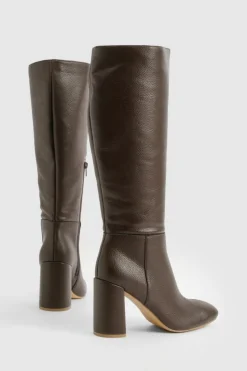 Over The Knee Boots|Knee High Boots*boohoo Textured Heeled Knee High Boot chocolate