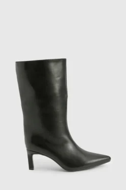 All Boots|Boots*boohoo Textured Leather Look Column Calf Boot black