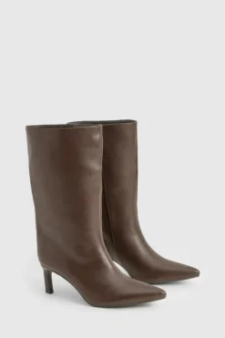 All Boots|Boots*boohoo Textured Leather Look Column Calf Boot chocolate