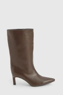 All Boots|Boots*boohoo Textured Leather Look Column Calf Boot chocolate