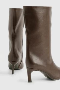 All Boots|Boots*boohoo Textured Leather Look Column Calf Boot chocolate
