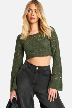 Long Sleeve Tops*boohoo Textured Long Sleeve Top khaki