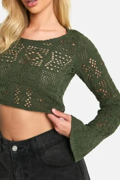 Long Sleeve Tops*boohoo Textured Long Sleeve Top khaki