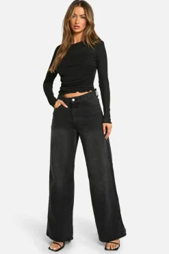 Long Sleeve Tops|Tops*boohoo Textured Mesh Ruched Front Long Sleeve Top black