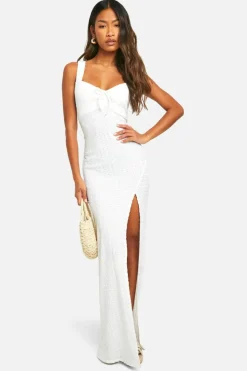 Cami Dresses*boohoo Textured Milkmaid Maxi Dress cream